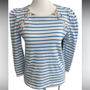 Veronica Beard Nautical Blue Striped Top  1/4 sleeve boat women’s chic  XS